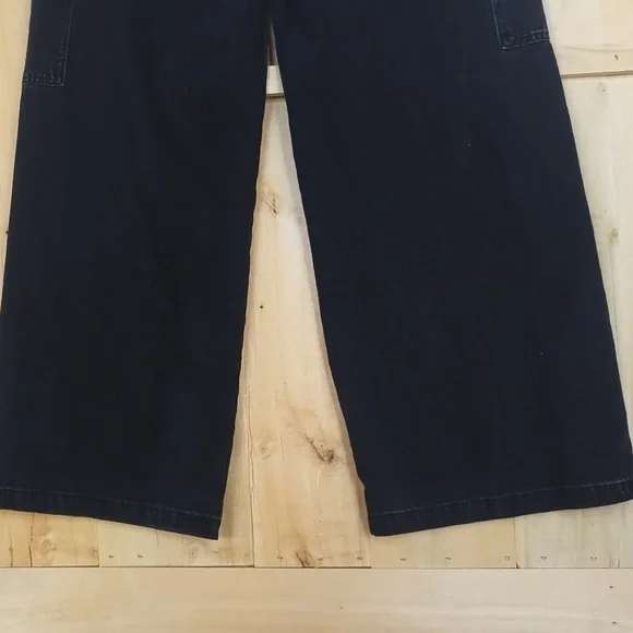 American Eagle High-Rise Baggy Wide Leg Black Denim Cargo Pants - Picture 6 of 9